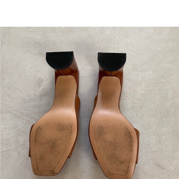 Zara Cognac Asymmetrical Block Heel Sandals - Picture 6 of 7